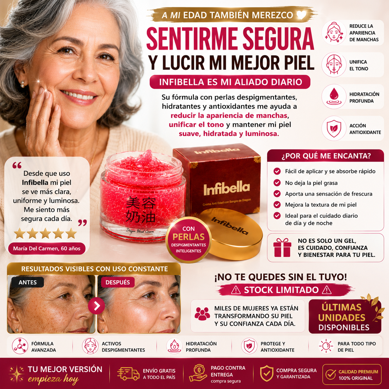 Infibella | Gel Facial Aclarante con Perlas Despigmentantes